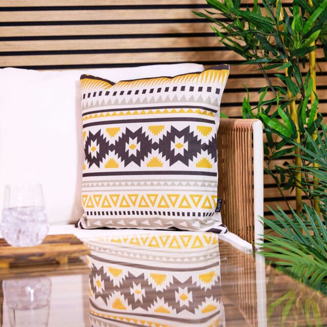 icon Indoor & Outdoor Aztec Print Waterproof Cushion, Ochre Yellow - Size: 43 cm x 43 cm - image 1