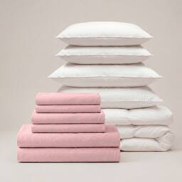 Bedable 100% Cotton Bedding Bundle Percale Cooling Sheets - Duvet Cover + Fitted Sheet + 4 Pillowcases + Duvet + 4 Pillows in Pink - Size: Double - thumbnail 2