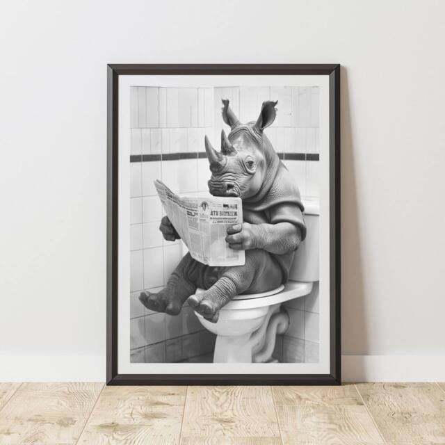 60 SECOND MAKEOVER Rhino On The Toilet Animal Print - Size: A4 - image 1