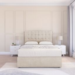 Sloomy Alabama Plush Velvet Memory Foam Bed Set With 4 Drawers, Mattress & Headboard in Cream - Size: Super King - thumbnail 2