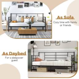 Gymax 2-in-1 Single Daybed Sofa Bed With Arms & Back Metal Slat Support in Black - thumbnail 3