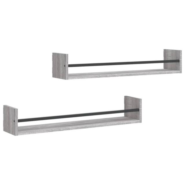 Berkfield Home Wall Shelves with Bars 2 pcs Grey Sonoma 80x16x14 cm - Size: 80 x 16 x 14 cm - image 1