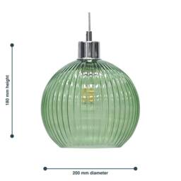 EONLION 2 Green Ribbed Glass Globe Easy Fit Pendant Shades Ceiling Lightshades - thumbnail 2