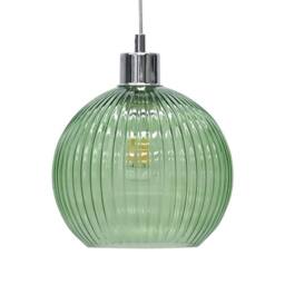 EONLION 2 Green Ribbed Glass Globe Easy Fit Pendant Shades Ceiling Lightshades - thumbnail 3