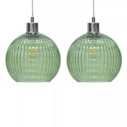 EONLION 2 Green Ribbed Glass Globe Easy Fit Pendant Shades Ceiling Lightshades