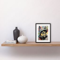 "Artery8 Wall Art Print German Shepherd Dog Wearing Motorcycle Helmet Artwork Framed 9X7 Inch in Black - Size: W7"" x H9""" - thumbnail 2
