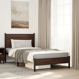 Berkfield Home Metal Bed Frame without Mattress Brown Oak 100x200 cm - thumbnail 3