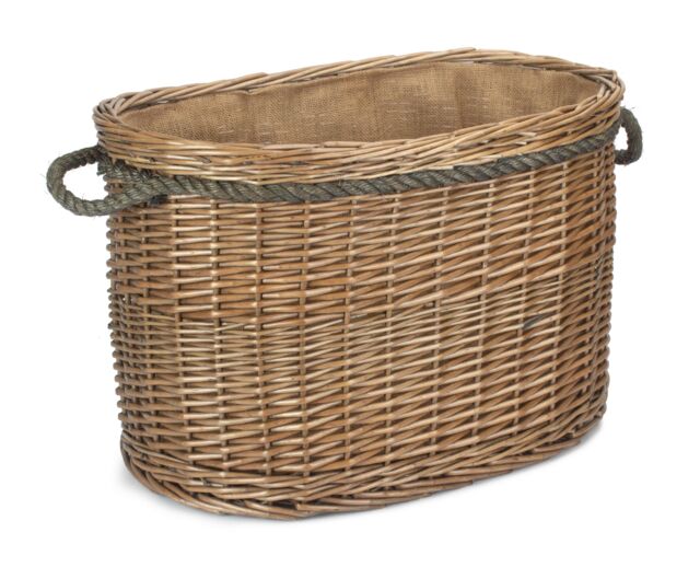 Red Hamper Wicker Oval Rope Handled Log Basket in Brown - image 1