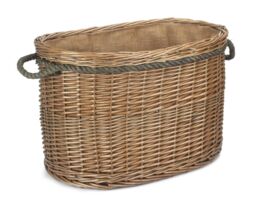 Red Hamper Wicker Oval Rope Handled Log Basket in Brown
