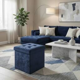 Snug City Crushed Velvet Square Storage Box with Lid Elegant Organizer Any Room in Navy - Size: Small
