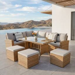 Home Garden Direct Pelias Rattan Corner 8 Seater Outdoor Sofa Dining Set Brown - thumbnail 3