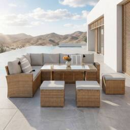 Home Garden Direct Pelias Rattan Corner 8 Seater Outdoor Sofa Dining Set Brown - thumbnail 4