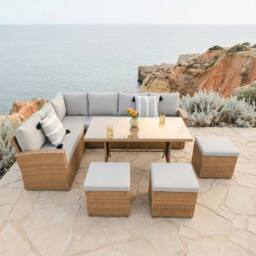 Home Garden Direct Pelias Rattan Corner 8 Seater Outdoor Sofa Dining Set Brown - thumbnail 2