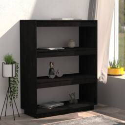 Berkfield Home Beautiful Book Cabinet/Room Divider Black 80x35x103 cm Solid Pinewood - Size: 80 x 35 x 103 cm - thumbnail 1