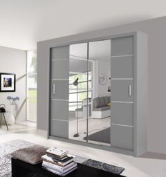 OLYMPIA FURNITURE Oslo 203cm Sliding Mirror Door Wardrobe With Hanging Rails & Shelves Available In 3 Colour in Grey - thumbnail 1