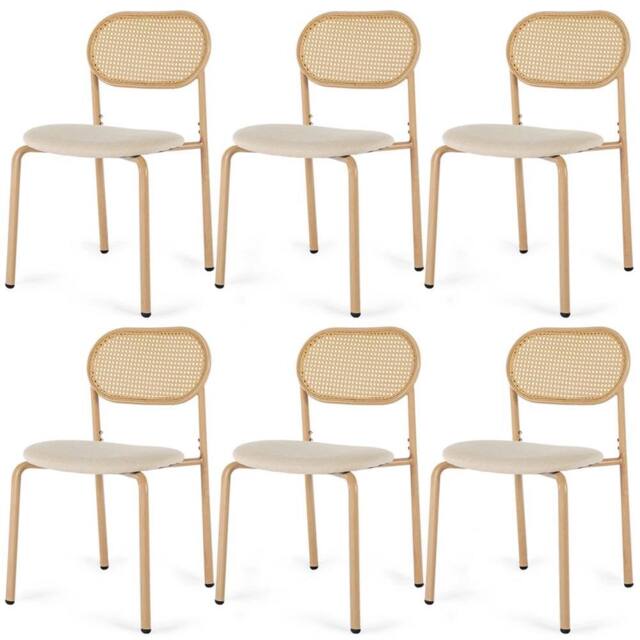 Nordara 6X Boho Dining Chairs Set Rattan Back Padded Seat Upholstered Cane in Beige - image 1