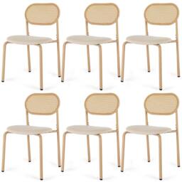 Nordara 6X Boho Dining Chairs Set Rattan Back Padded Seat Upholstered Cane in Beige - thumbnail 1