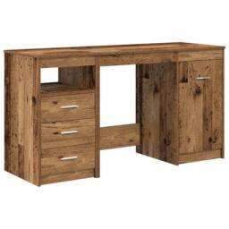Berkfield Home Elegant Desk with Cabinet Old Wood Engineered Wood in Brown - thumbnail 3