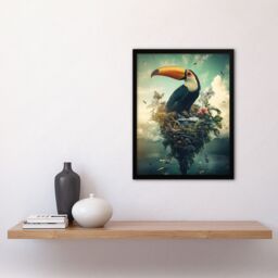 "Artery8 Surreal Fantasy Toucan Bird Nature Retreat Framed Art Print in Blue - Size: W12"" x H16""" - thumbnail 4