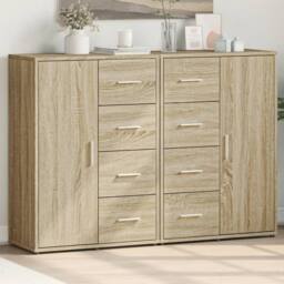 Berkfield Home Sideboards 2 pcs Sonoma Oak 60x31x84 cm Engineered Wood in Light Brown - Size: 60 x 31 x 84 cm - thumbnail 2
