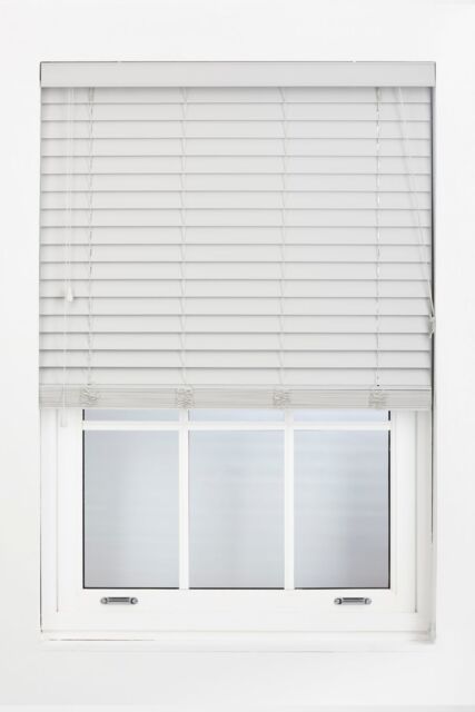 Furnished Grey Faux Wood Venetian Blind - 50mm Slats String Window Blinds for Home & Office - Size: 45 cm width x 150 cm drop - image 1