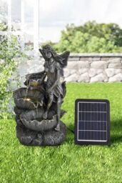 Living and Home Fairy Solar Powered Resin Outdoor Water Fountain in Grey - thumbnail 1
