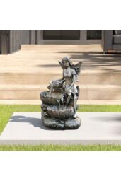 Living and Home Fairy Solar Powered Resin Outdoor Water Fountain in Grey - thumbnail 2