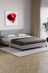 Home Discount Vida Designs Lisbon King Size Faux Leather Bed Frame UKFR Fabric in Grey - thumbnail 1