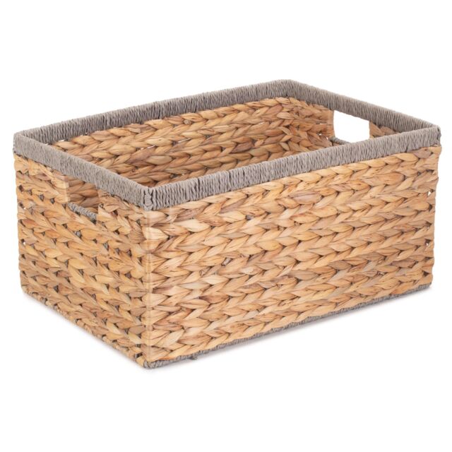Red Hamper Water Hyacinth Water Hyacinth With Grey Rope Border Rectangular Storage Basket in Brown - Size: Large - image 1