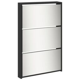 Berkfield Home Shoe Cabinet with Mirror 5-Layer Black 63x17x169.5 cm - thumbnail 6