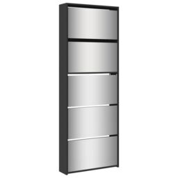 Berkfield Home Shoe Cabinet with Mirror 5-Layer Black 63x17x169.5 cm - thumbnail 2