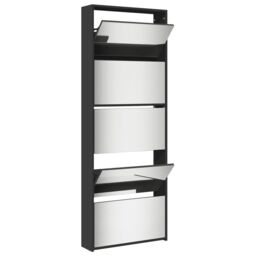 Berkfield Home Shoe Cabinet with Mirror 5-Layer Black 63x17x169.5 cm - thumbnail 4