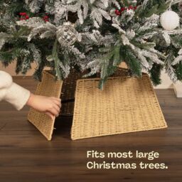 Christmas Village Square Rattan Christmas Tree Skirt - Natural in Light Beige - Size: 1 Pack - thumbnail 4