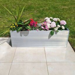 Woven Wood 100cm Zinc Galvanised Brushed Silver Trough Planter - thumbnail 7