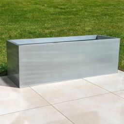 Woven Wood 100cm Zinc Galvanised Brushed Silver Trough Planter - thumbnail 6