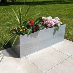 Woven Wood 100cm Zinc Galvanised Brushed Silver Trough Planter - thumbnail 5