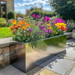 Woven Wood 100cm Zinc Galvanised Brushed Silver Trough Planter - thumbnail 3