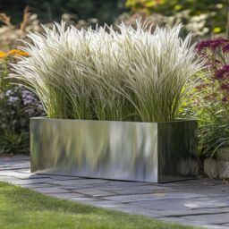 Woven Wood 100cm Zinc Galvanised Brushed Silver Trough Planter - thumbnail 2