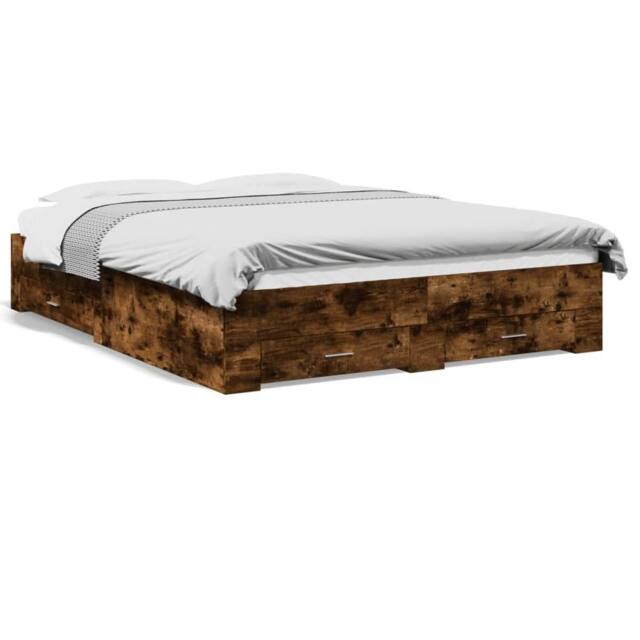 Berkfield Home Bed Frame w/Drawers Frame Smoked Oak 150x200 cm King Size in Brown - image 1