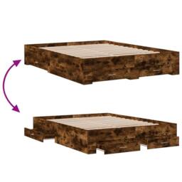 Berkfield Home Bed Frame w/Drawers Frame Smoked Oak 150x200 cm King Size in Brown - thumbnail 7