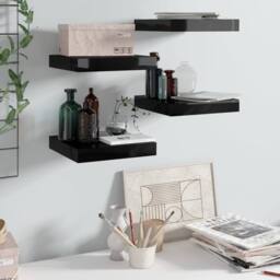 Berkfield Home Floating Wall Shelves 4 pcs High Gloss Black 23x23.5x3.8 cm MDF - thumbnail 2