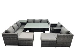 Fimous Garden Rattan Furniture Set 10 Seater with Side Table 2 Big Stools in Dark Grey - thumbnail 2