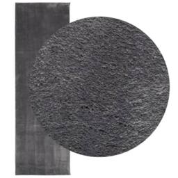 Berkfield Home Rug Short Pile Soft & Washable Anthracite 80x250 cm in Charcoal - Size: 100 cm diameter - thumbnail 3
