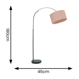ValueLights Louis Black Arched Curved Floor Lamp with Fabric Drum Lamp Shade in Dusty Pink - thumbnail 4