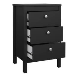 Furniture To Go Madrid Bedside Table 3 Drawers in Matt Black - thumbnail 6