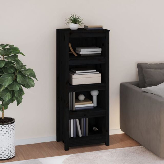 Berkfield Home Book Cabinet Black 50x35x125.5 cm Solid Wood Pine - image 1