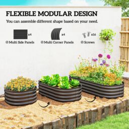 OUTSUNNY Galvanised Raised Garden Bed Planter Box with Safety Edging in Dark Grey - thumbnail 4