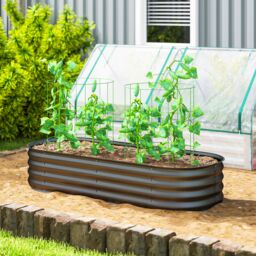 OUTSUNNY Galvanised Raised Garden Bed Planter Box with Safety Edging in Dark Grey - thumbnail 1