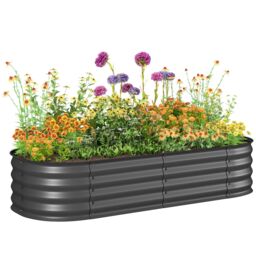OUTSUNNY Galvanised Raised Garden Bed Planter Box with Safety Edging in Dark Grey - thumbnail 2