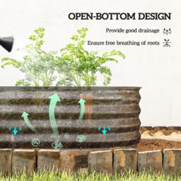 OUTSUNNY Galvanised Raised Garden Bed Planter Box with Safety Edging in Dark Grey - thumbnail 5